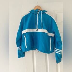 ADIDAS women’s Windbreaker Shock Cyan Jacket Half Zip Pullover size large